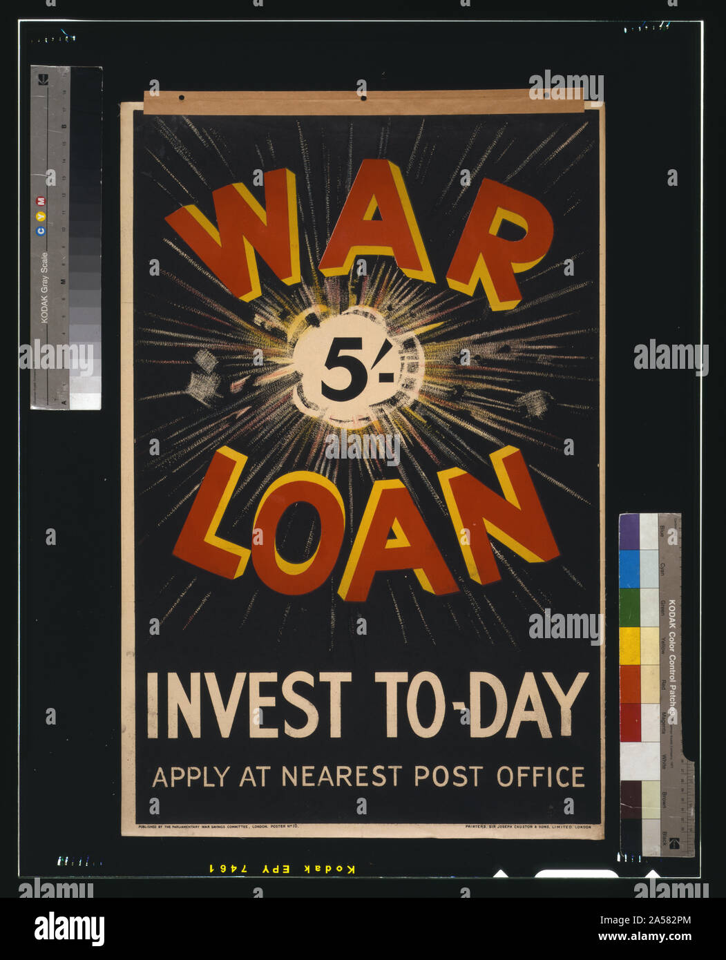 Prestito di guerra. Investire per giorno. Applicare al più vicino ufficio postale astratto: Poster raffigurante un esplosione che circonda 5'- (cioè, 5 scellini). Foto Stock