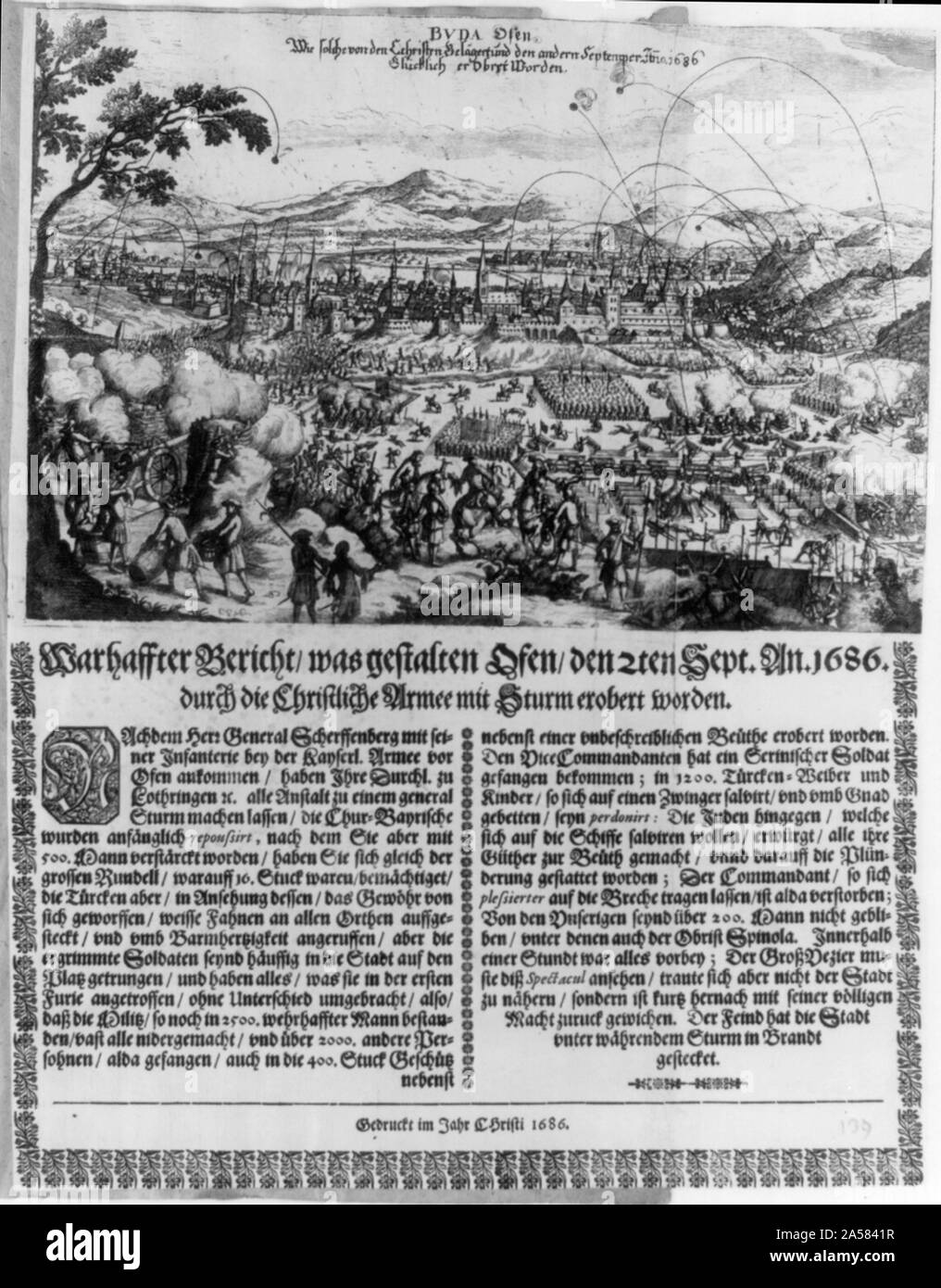 Warhaffter Bericht, era gestalten Ofen den 2dieci sett. Un. 1686 durch die Christliche Armee mit Sturm erobert worden Foto Stock