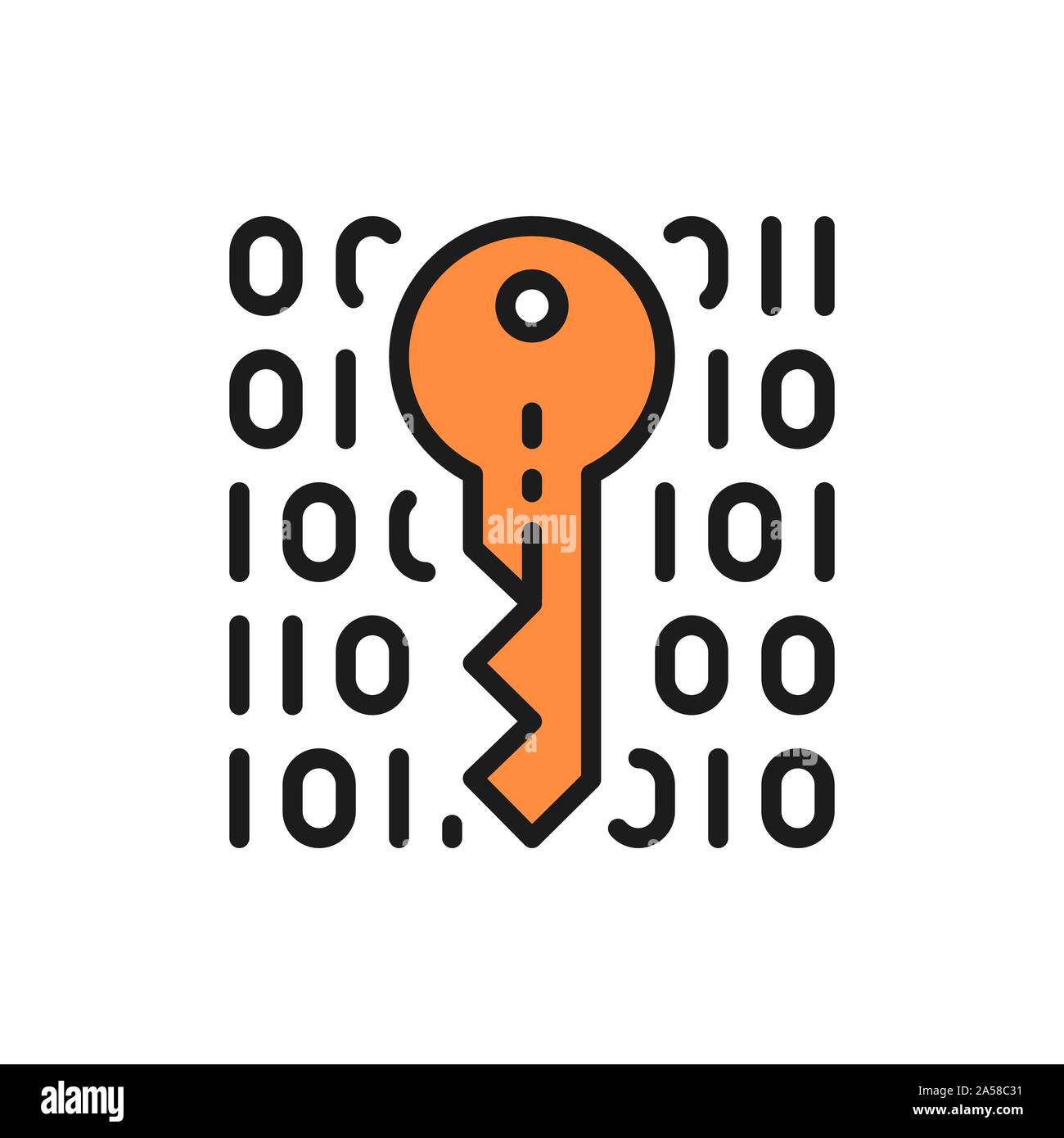 Chiave privata, codifica, crittografia, cyber security piatta linea colore icona. Illustrazione Vettoriale