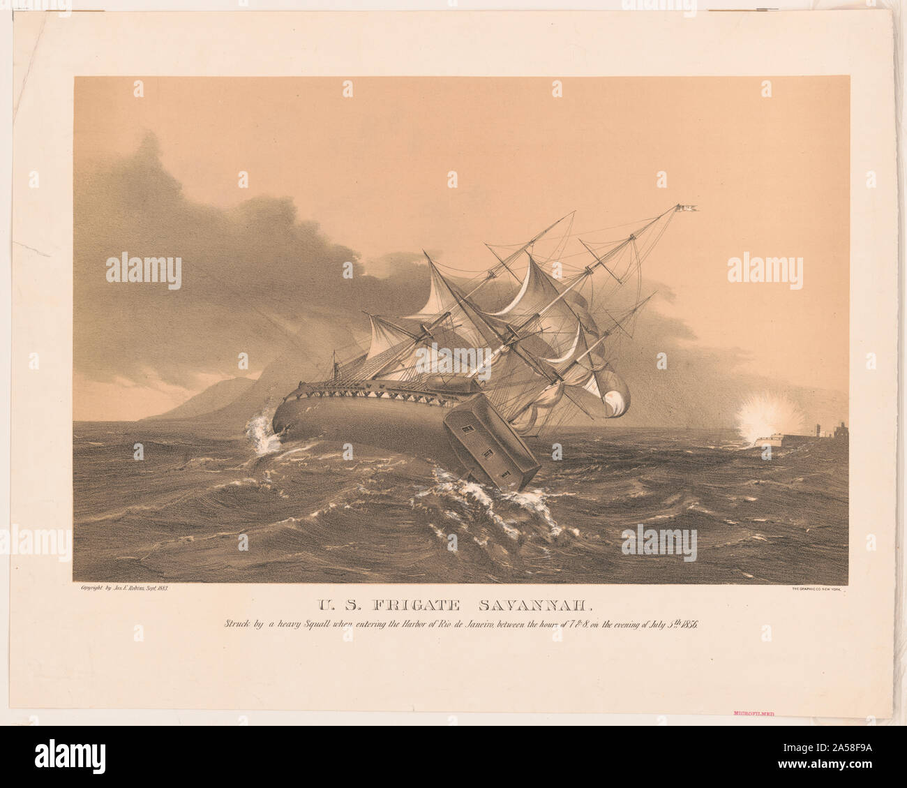 Stati Uniti Fregata Savennah, colpito da un pesante squall entrando nel porto di Rio de Janeiro, tra le ore 7 e 8, la sera del 5 luglio 1856 Foto Stock