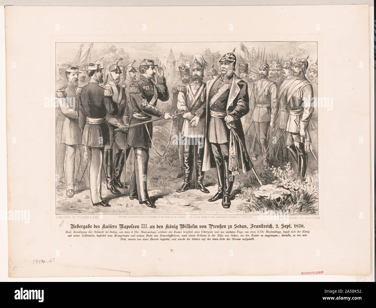 Uebergabe des Kaiser Napolean III, an den König Wilhelm von Preussen zu Sedan, Frankreich, 2. Sett. 1870 Foto Stock