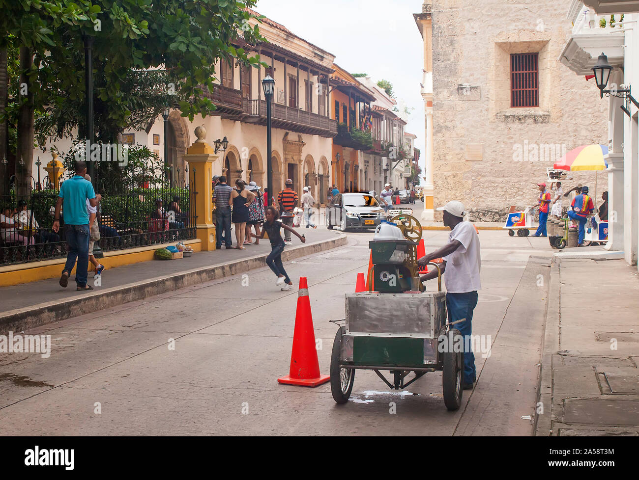 Via scena Cartagena, Colombia Foto Stock