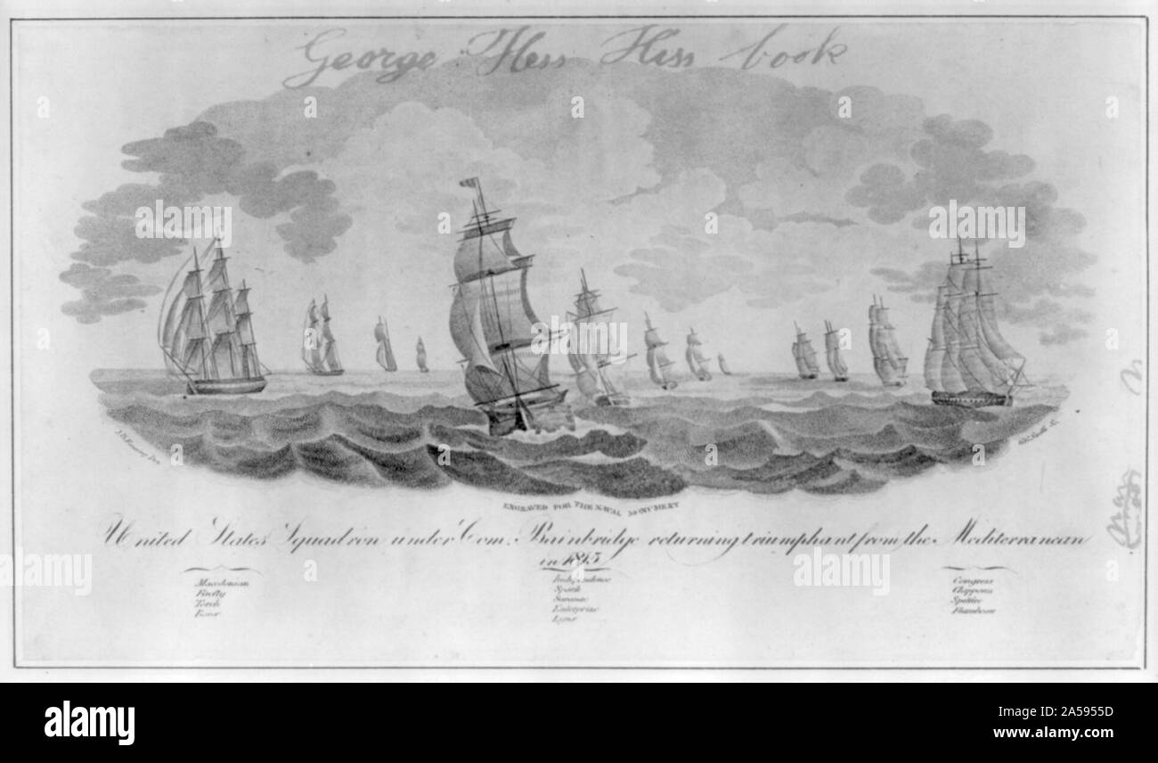 Stati Uniti squadron sotto Com. Bainbridge che torna trionfante dal Mediterraneo nel 1815 / J.B. Fanning des. Foto Stock