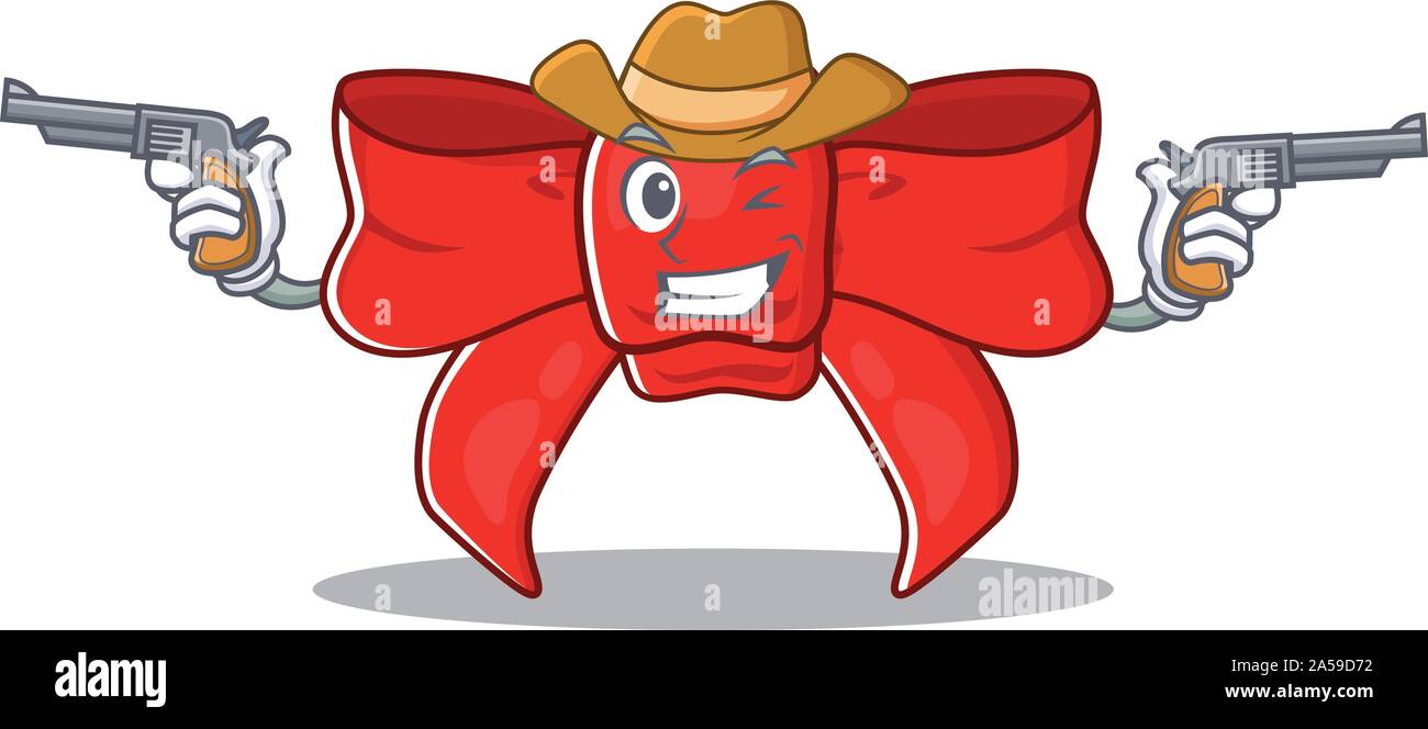 Cowboy red ribbon bow su cartoon Illustrazione Vettoriale