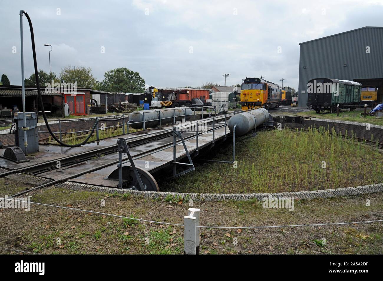 La locomotiva giradischi a Kidderminster depot, Severn Valley Railway. Foto Stock