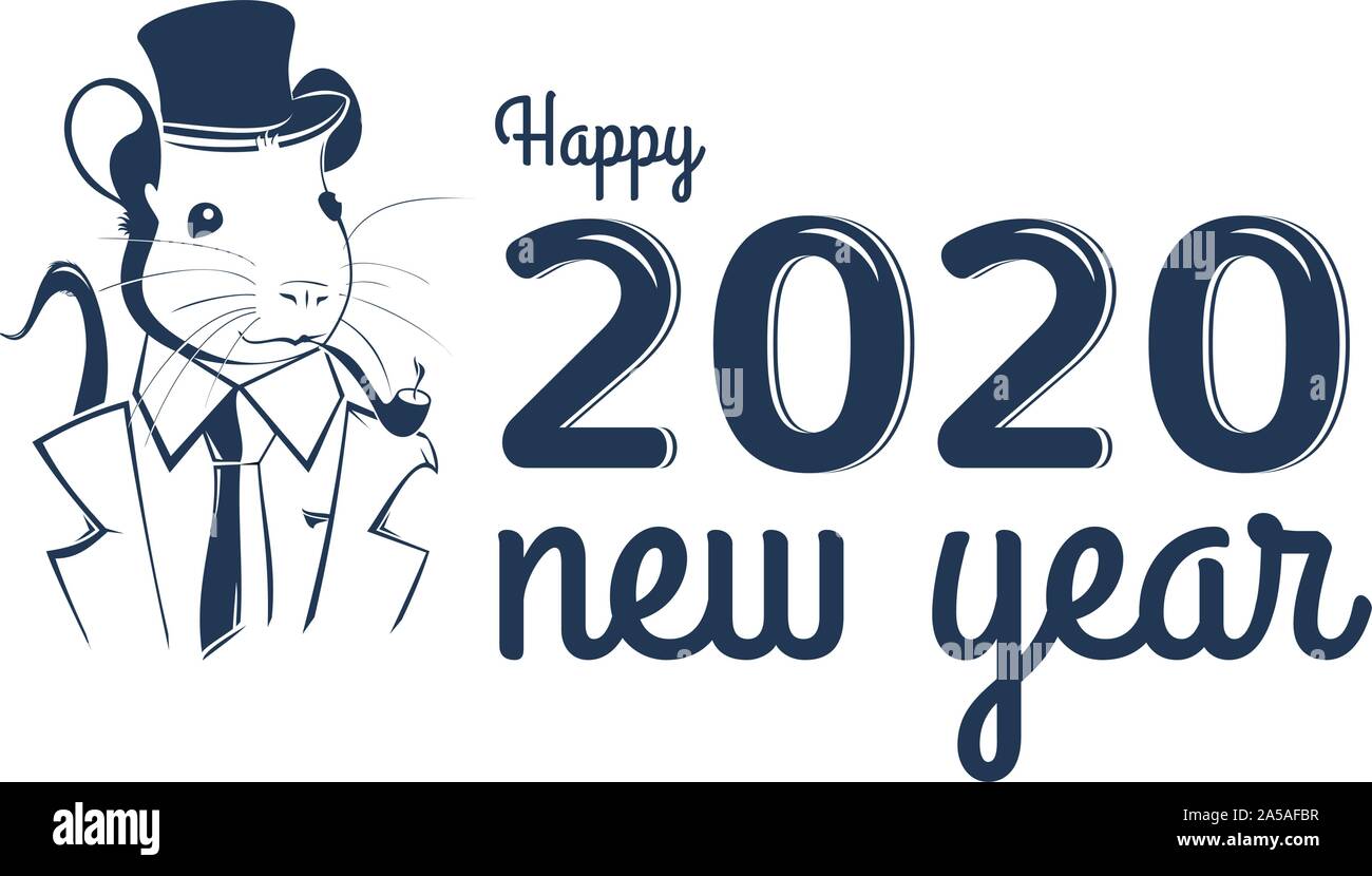 Segno zodiacale cinese anno di Rat. Anno nuovo cinese 2020 anno del ratto. Illustrazione Vettoriale