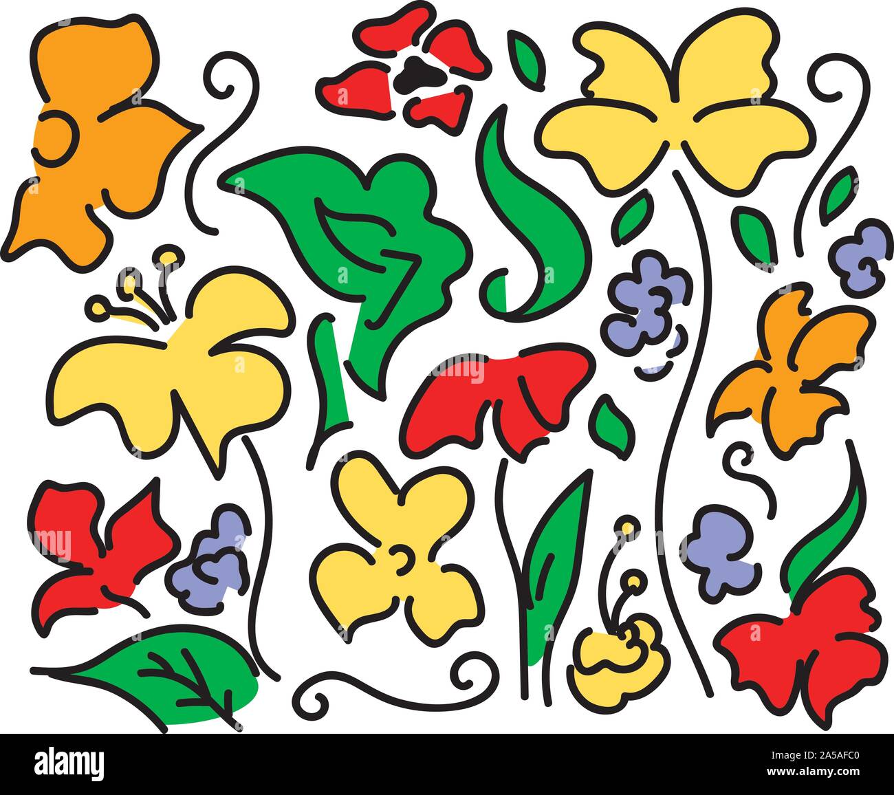 Motivo floreale colorato. Fiori stilizzati, piante su sfondo bianco. Disegno  fiori decorativi modello Immagine e Vettoriale - Alamy