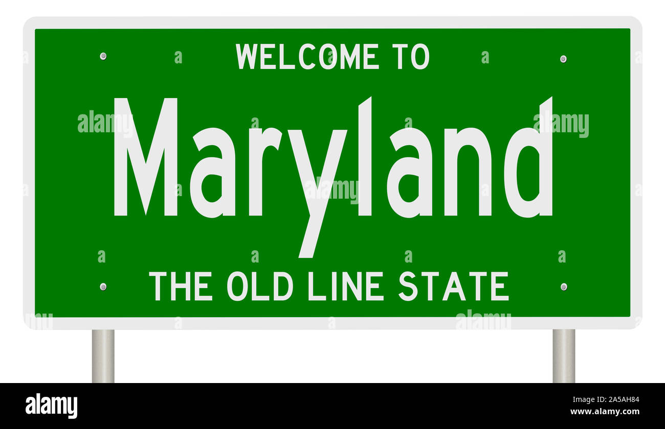 Il rendering di un verde 3d autostrada segno per il Maryland Foto Stock