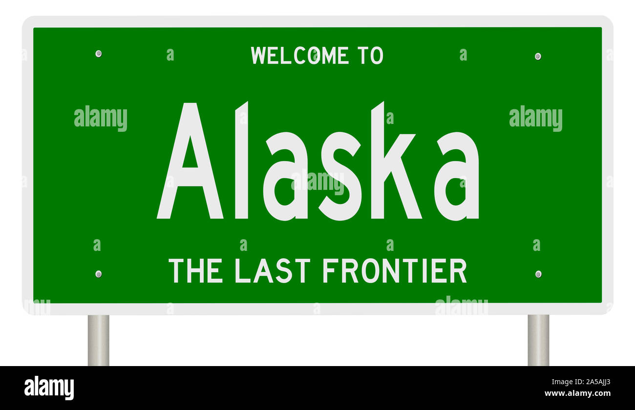Il rendering di un verde 3d autostrada segno per Alaska Foto Stock