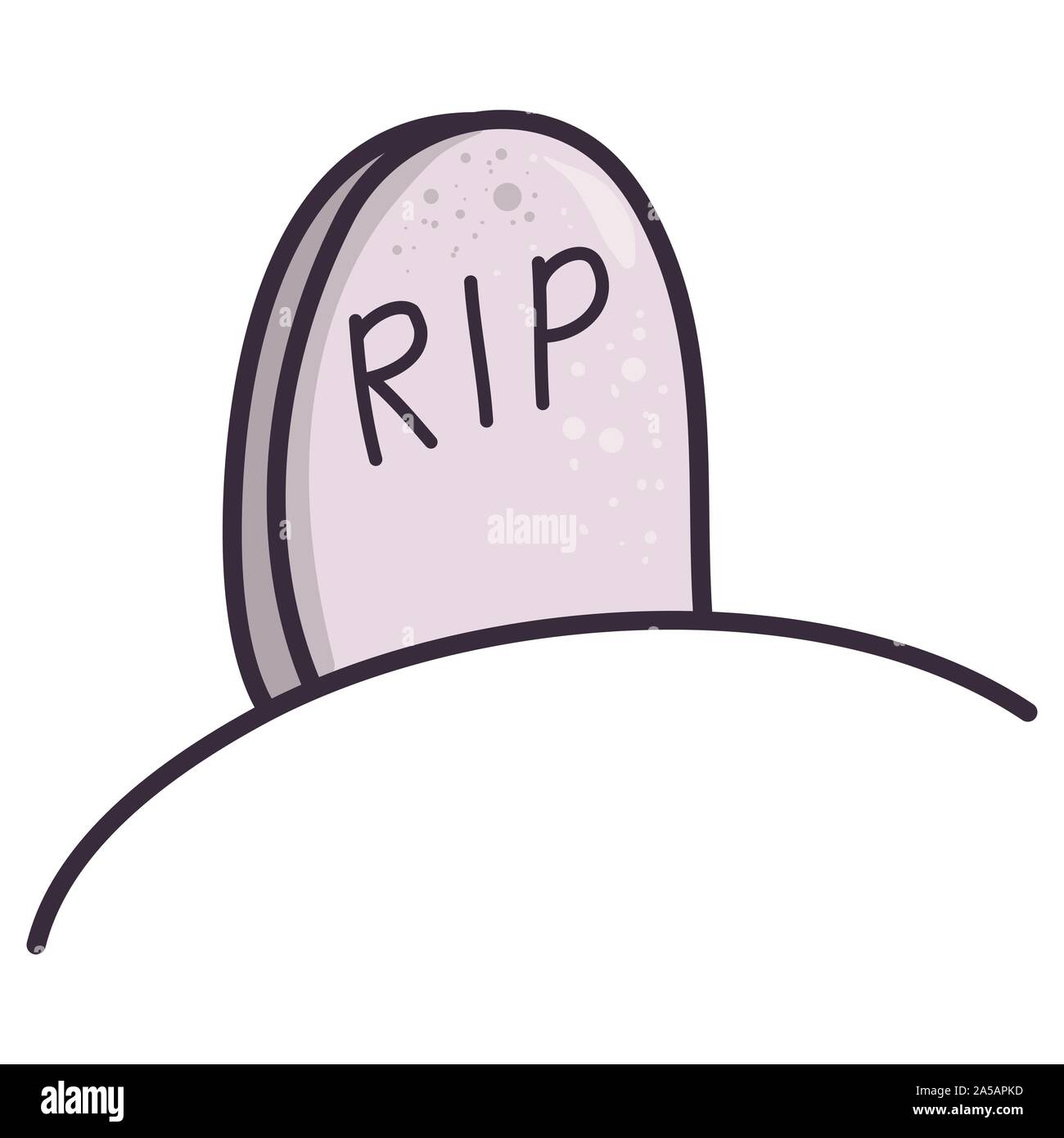 Illustrazione del fumetto con rip pietra tombale su sfondo bianco. Piatto icona vettore. Scary Halloween art. Lapide cimitero isolato. Illustrazione Vettoriale