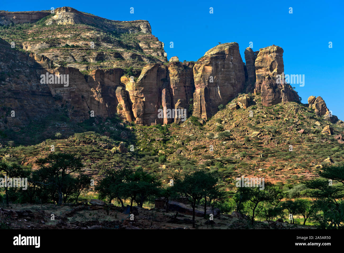Gheralta montagne, la parte settentrionale della Rift Valley orientale africana, Hawzien, Tigray, Etiopia Foto Stock