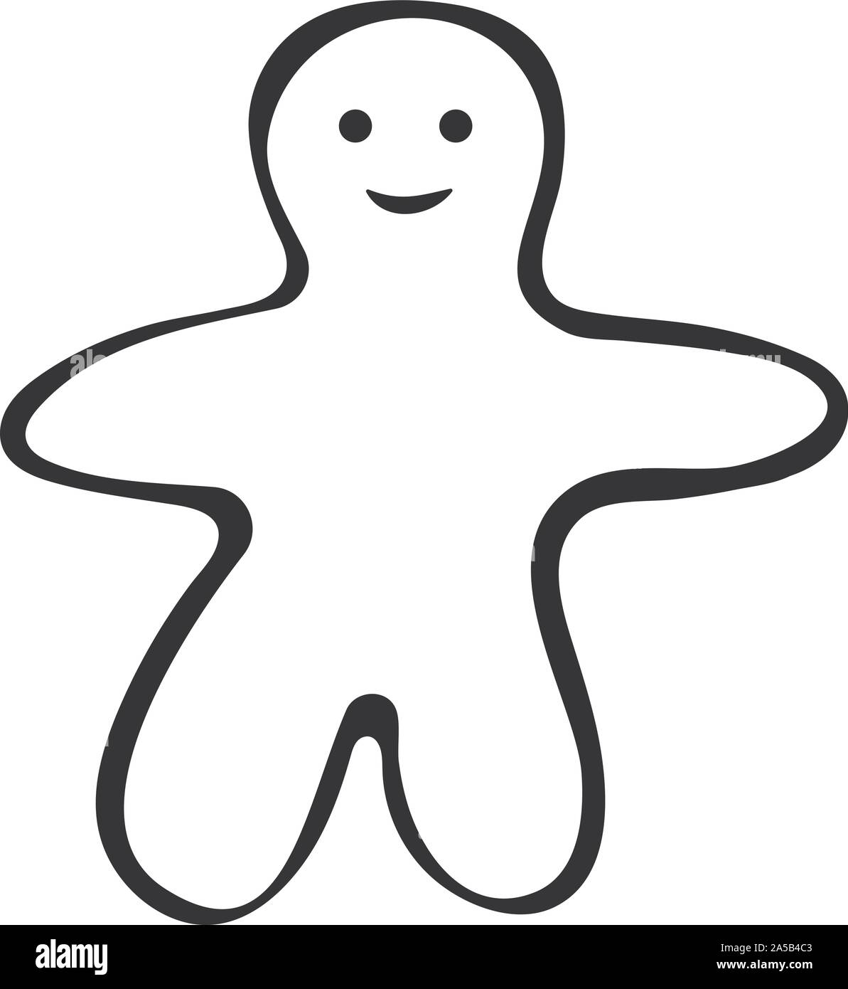 Uomo di zenzero bianco e nero cookie doodle stile. Biscotti di Natale Gingerbread man. Disegnata a mano Illustrazione Vettoriale
