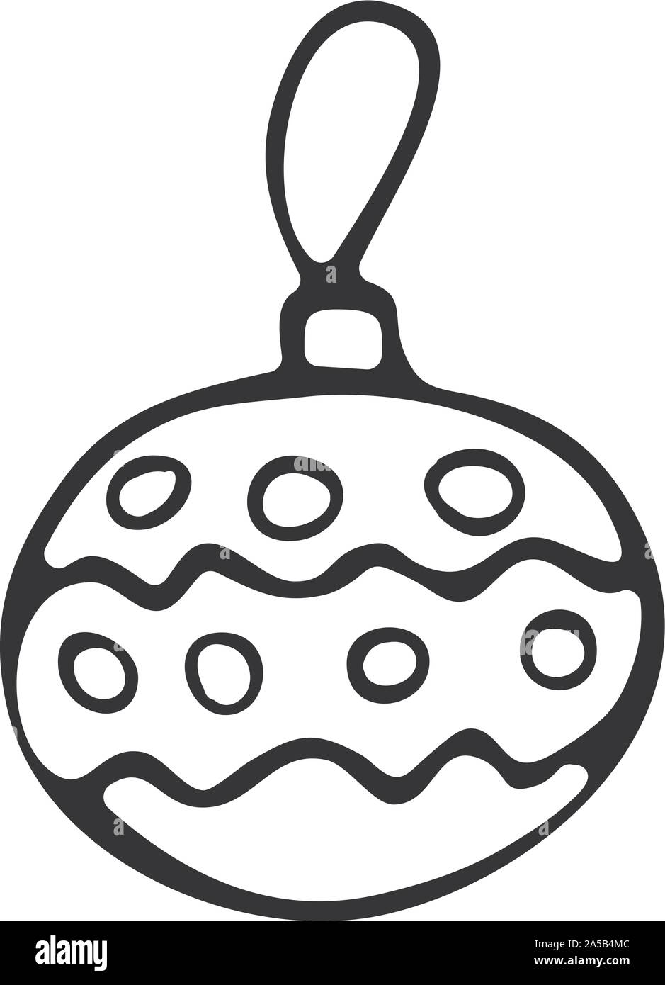 Anno nuovo albero del palloncino giocattolo in bianco e nero in stile scarabocchio. Natale Giocattolo di vetro sfera su una fune Illustrazione Vettoriale