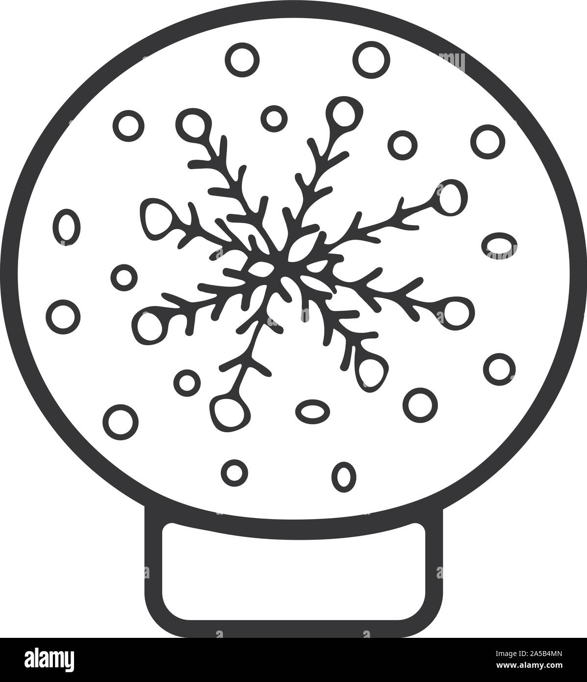 Palla di vetro con neve e neve in bianco e nero in stile scarabocchio. Disegnata a mano snowglobe per adulto. Illustrazione per il nuovo anno Illustrazione Vettoriale