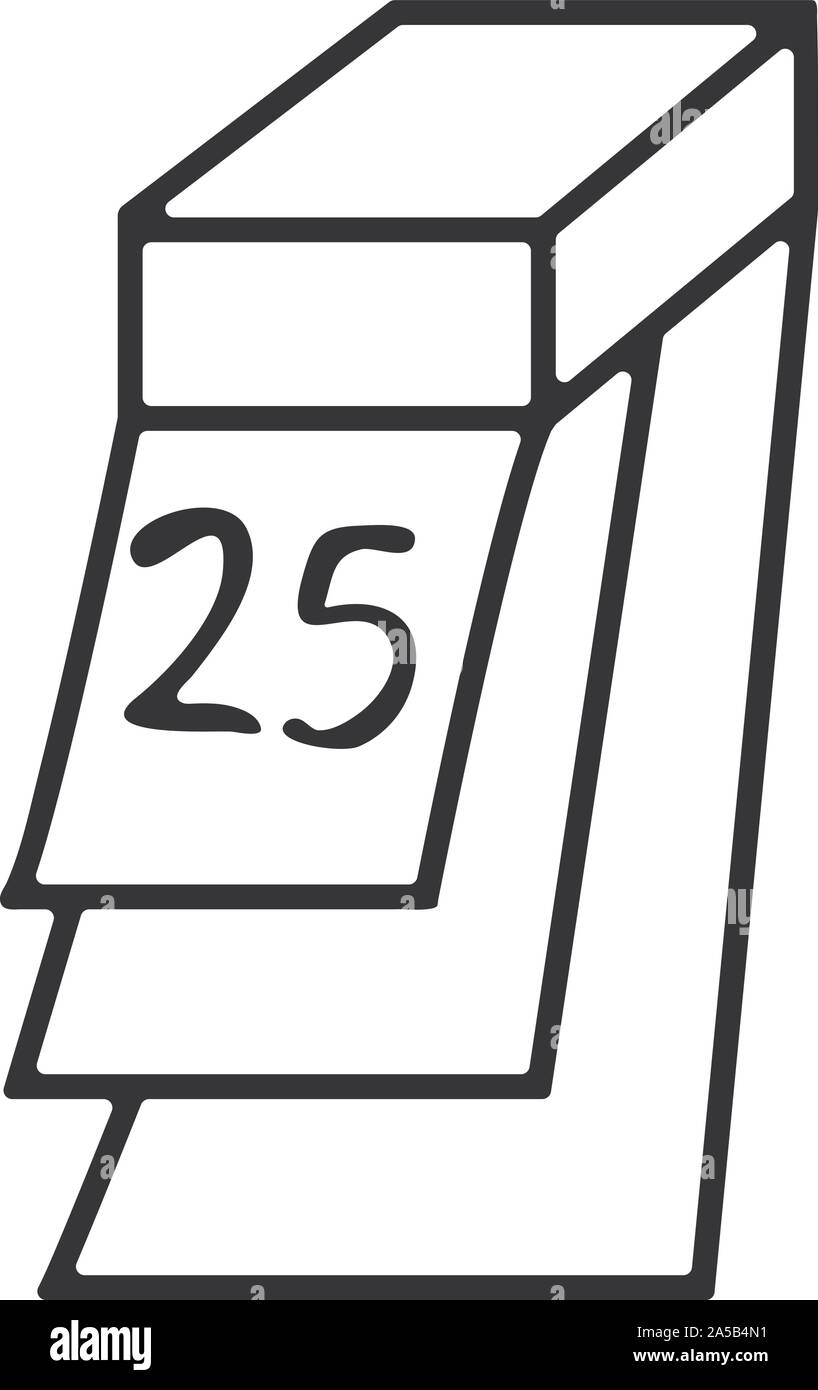 Lo strappo del calendario con data di Natale 25 doodle stile. Disegnata a mano illustrazione Illustrazione Vettoriale
