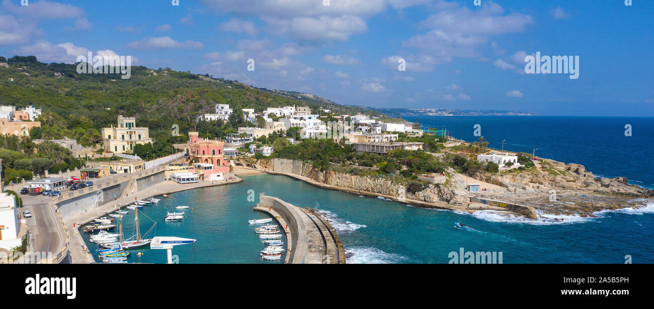 Vista aerea di Tricase Porto, Lecce, Puglia, Italia Foto Stock