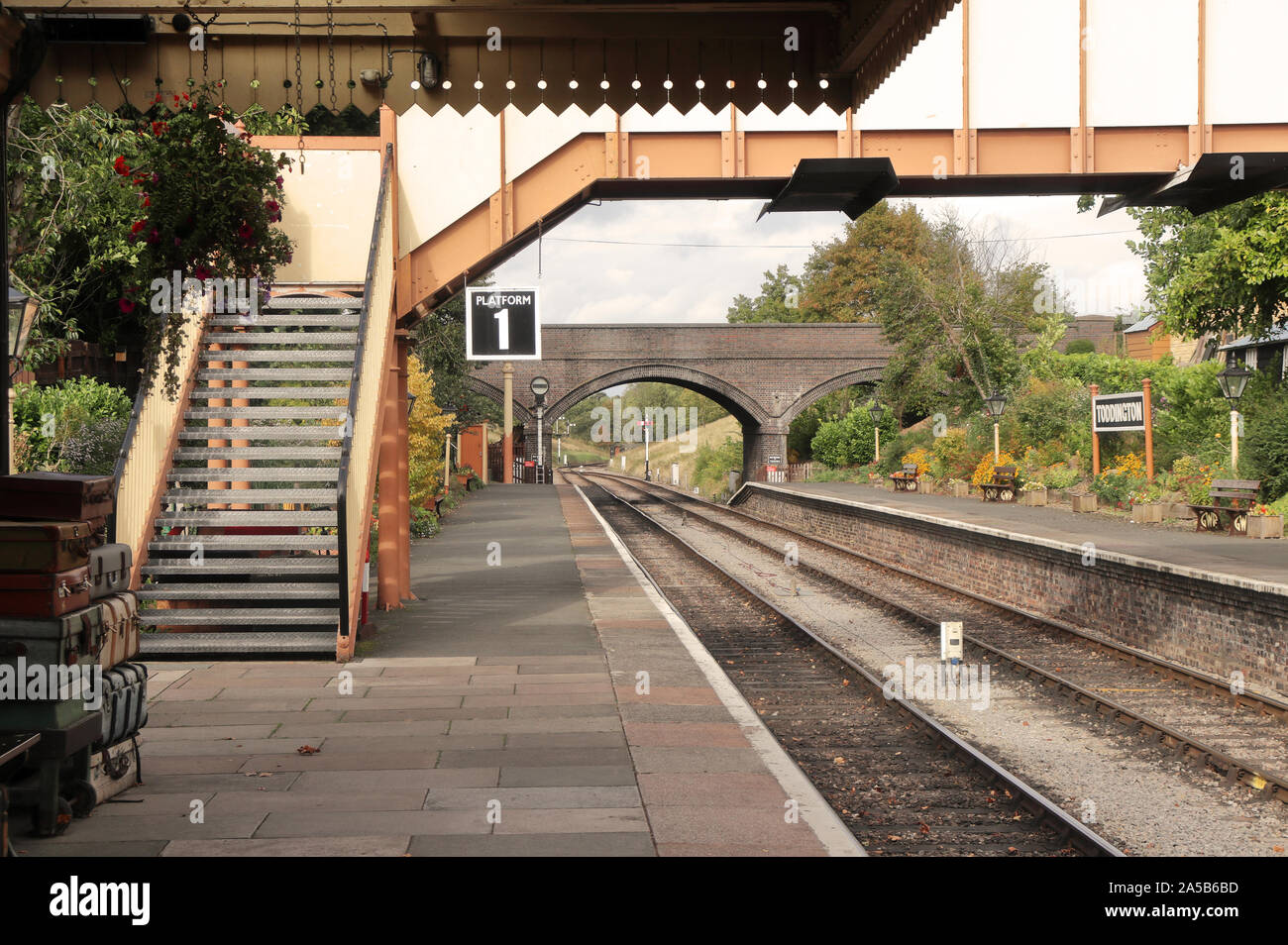 Toddington stazione ferroviaria in Cotswolds nel Gloucestershire, Inghilterra Foto Stock
