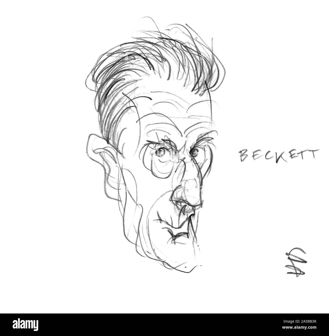 Disegno a matita dell'autore Samuel Beckett Foto Stock