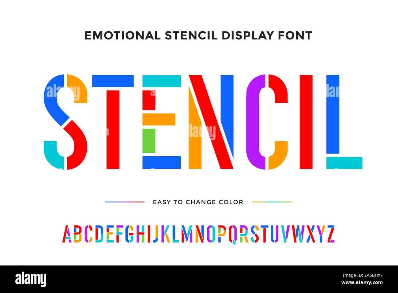 Font Stencil. Colorato alfabeto condensato e font Illustrazione Vettoriale