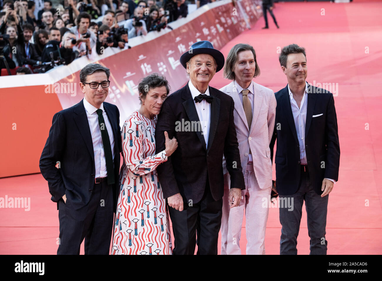 Antonio Monda, Frances McDormand, Bill Murray, Wes Anderson e Edward Norton sul tappeto rosso durante il XIV Roma Film Festival. Foto Stock