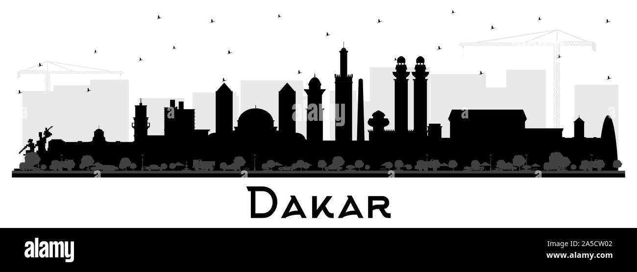 Dakar in Senegal skyline della città silhouette nera con edifici isolati su bianco. Illustrazione Vettoriale. Viaggi di lavoro e di concetto. Illustrazione Vettoriale