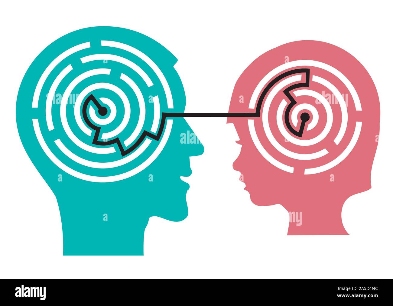Psicologo infantile e il concetto di bambino. Illustrazione stilizzata del maschio e la testa di un bambino con un labirinto che simboleggia la soluzione di problemi psicologici. Illustrazione Vettoriale