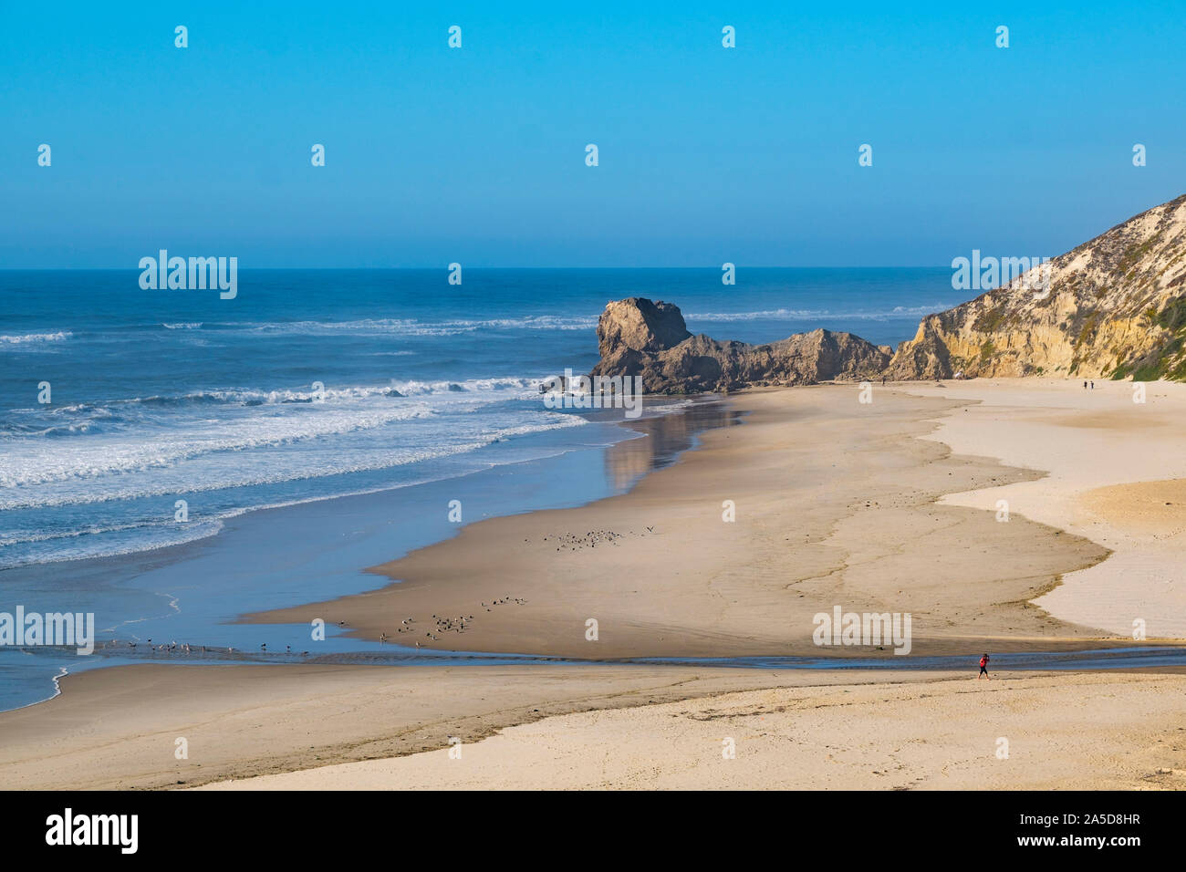 Vista sulla spiaggia di Paredes da Vitória in Portogallo, Europa Foto Stock