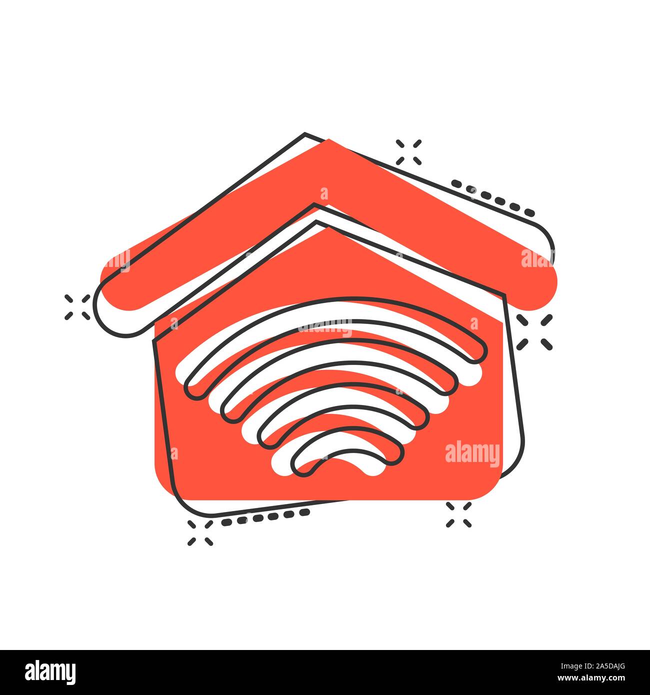 Smart icona home in stile fumetto. Casa di vettore di controllo di illustrazione cartoon pittogramma effetto splash. Illustrazione Vettoriale