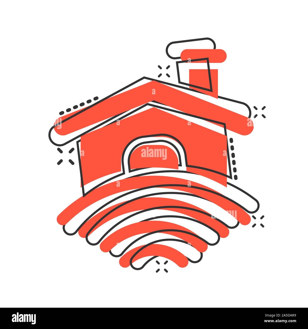 Smart icona home in stile fumetto. Casa di vettore di controllo di illustrazione cartoon pittogramma effetto splash. Illustrazione Vettoriale
