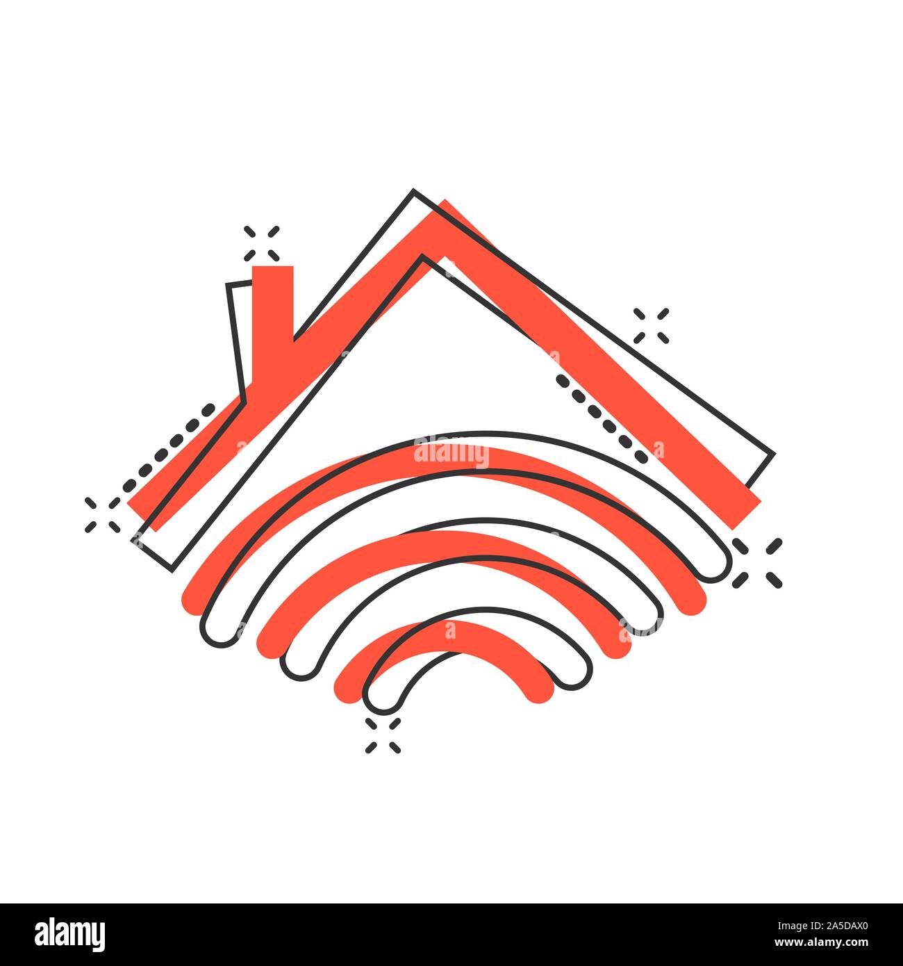 Smart icona home in stile fumetto. Casa di vettore di controllo di illustrazione cartoon pittogramma effetto splash. Illustrazione Vettoriale