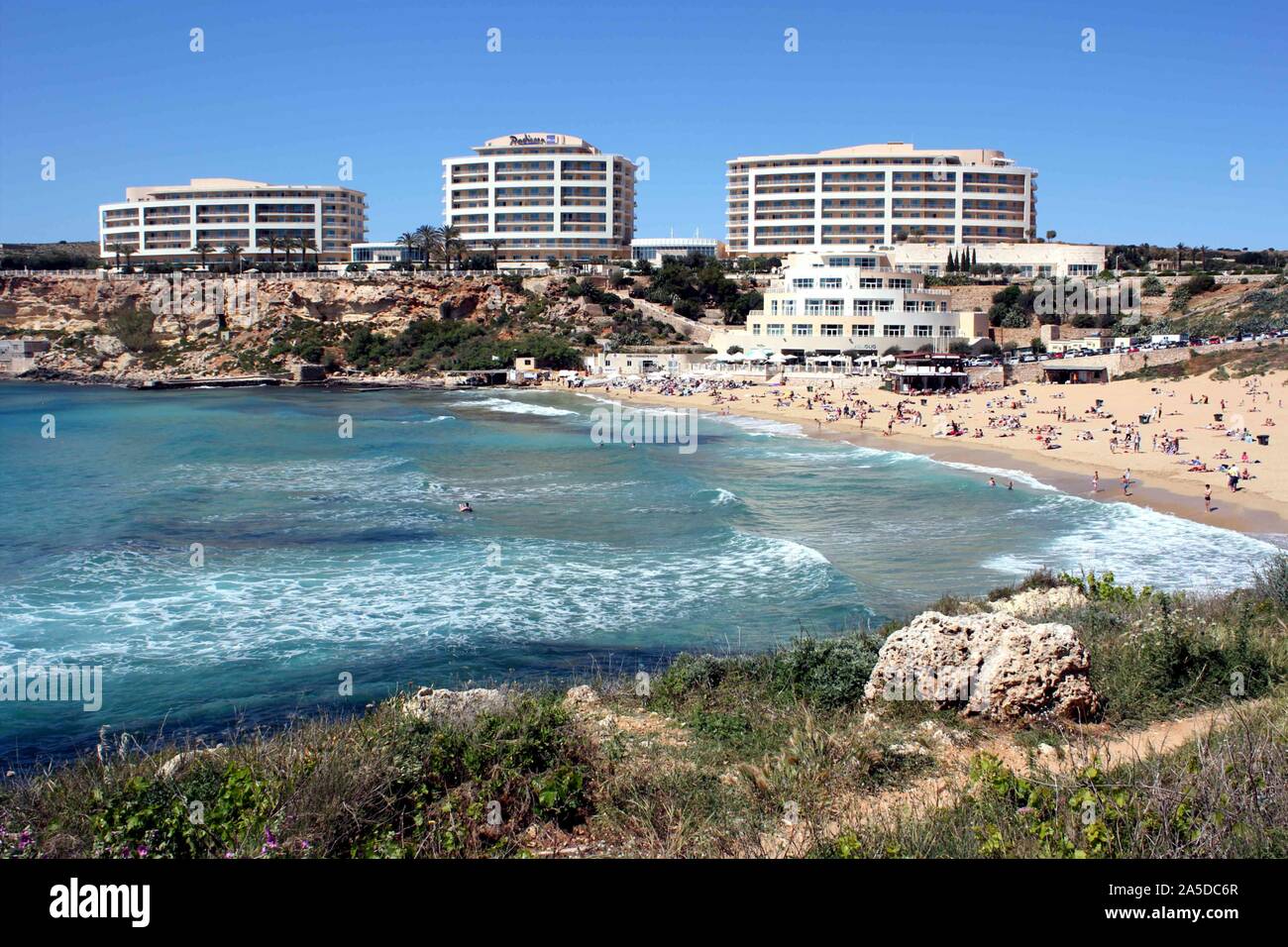Spiaggia dorata di Ghajin Tuffieha, Malta Foto Stock