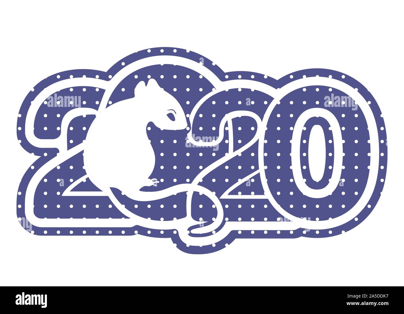 2020 logo, icona, metallo bianco Rat è un simbolo del 2020 Anno Nuovo Cinese, scheda, banner, illustrazione vettoriale. Silhouette blu segno zodiacale e numeri Illustrazione Vettoriale