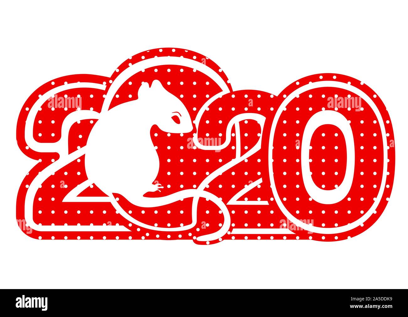 2020 logo, icona, metallo bianco Rat è un simbolo del 2020 Anno Nuovo Cinese, scheda, banner, illustrazione vettoriale. Silhouette rosso segno zodiacale e numeri p Illustrazione Vettoriale