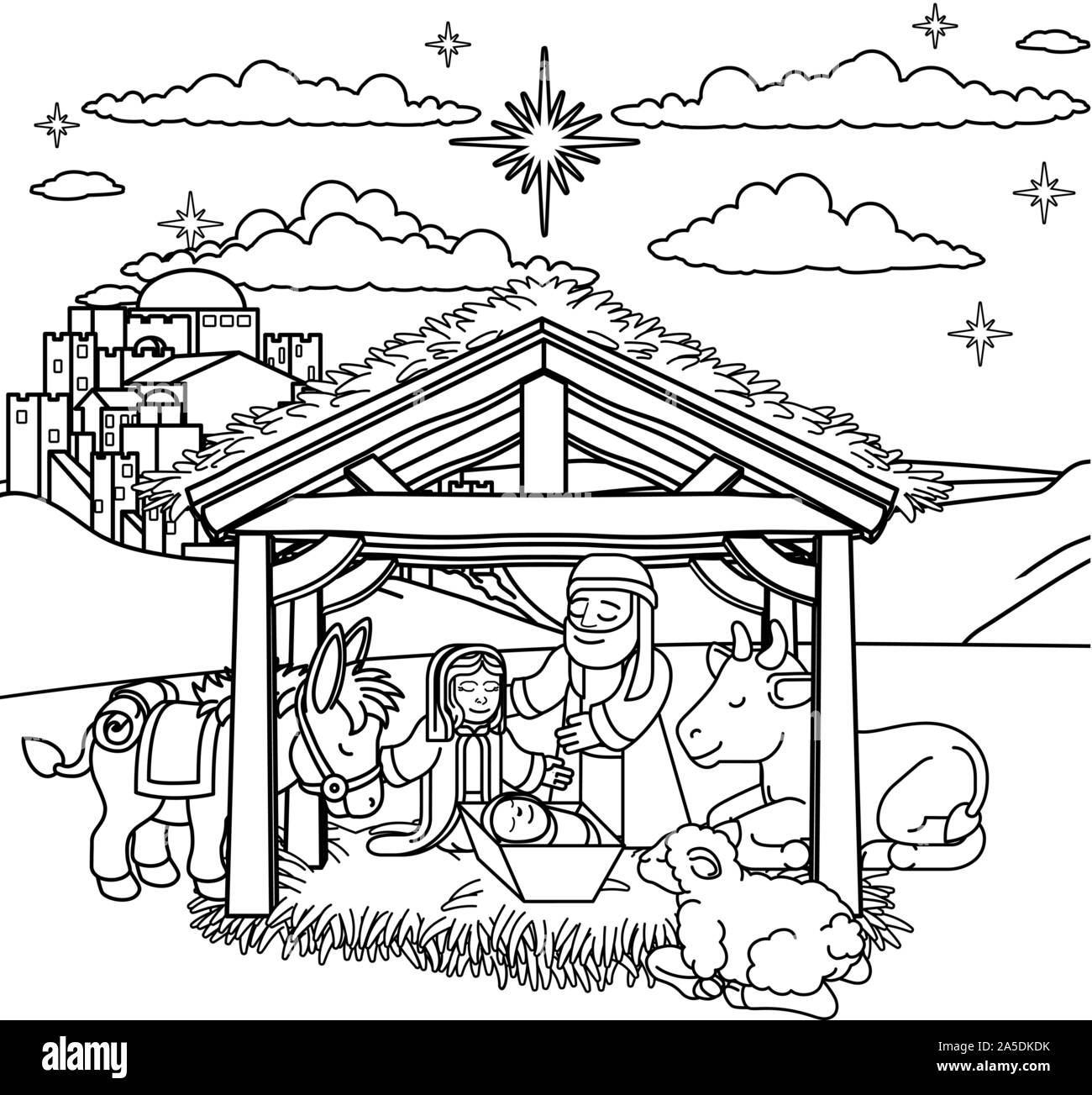 Presepe Cartoon di Natale Illustrazione Vettoriale
