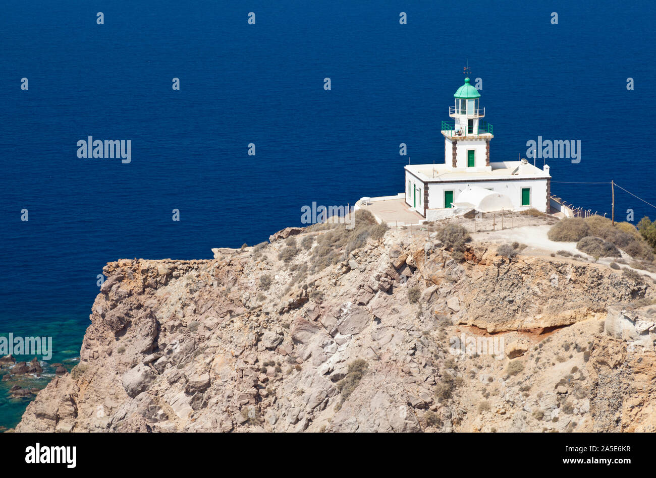 Il faro di Akrotiri a Santorini, Grecia. Foto Stock