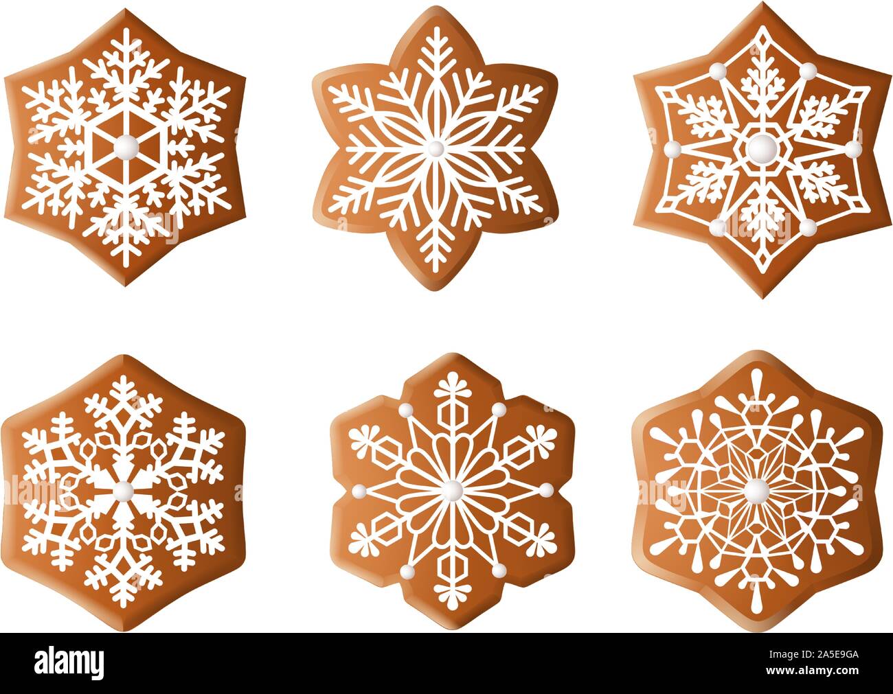 Impostare isolato fiocco di neve di natale pan di zenzero Illustrazione Vettoriale