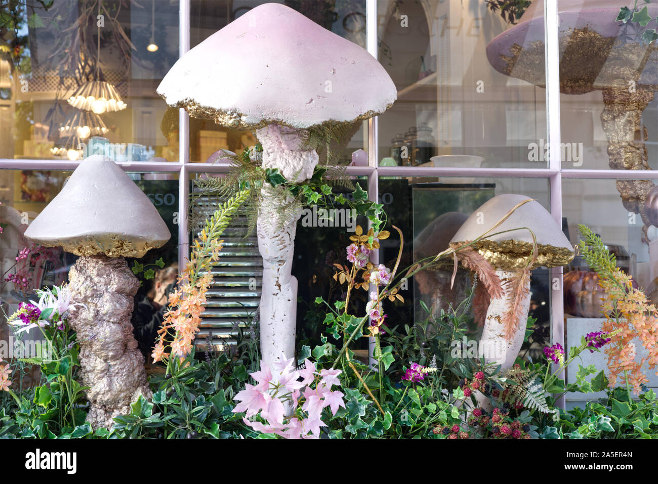 Display a fungo al di fuori di Peggy Porschen a Belgravia Foto Stock