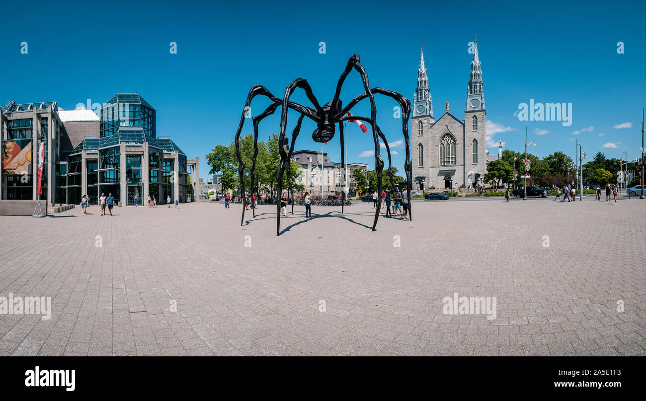 La cattedrale di Notre Dame e Maman spider scultura in Ottawa, Ottawa, Ontario Foto Stock