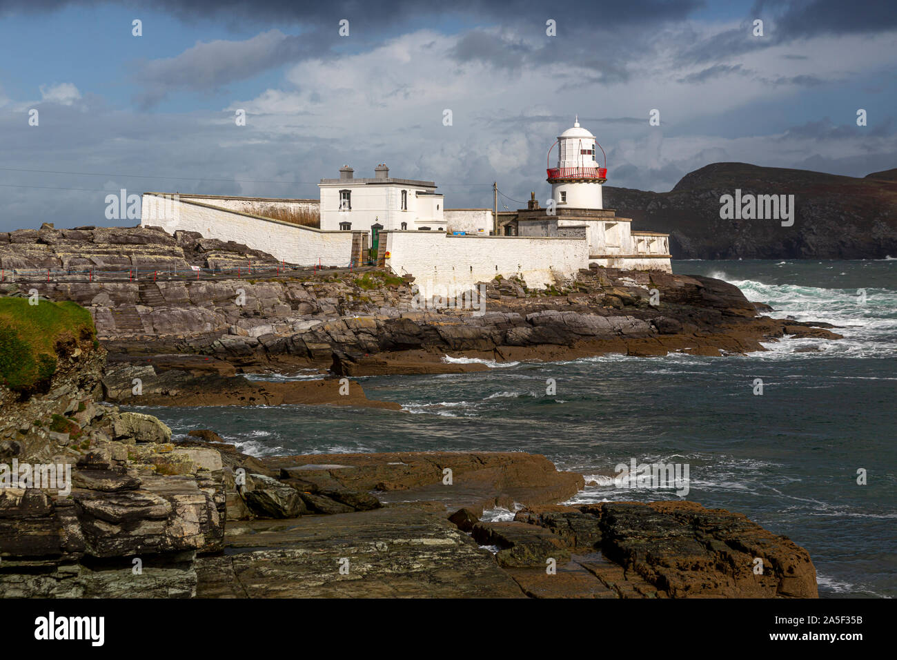 Valentia Island Lighthouse, nella contea di Kerry, Irlanda Foto Stock