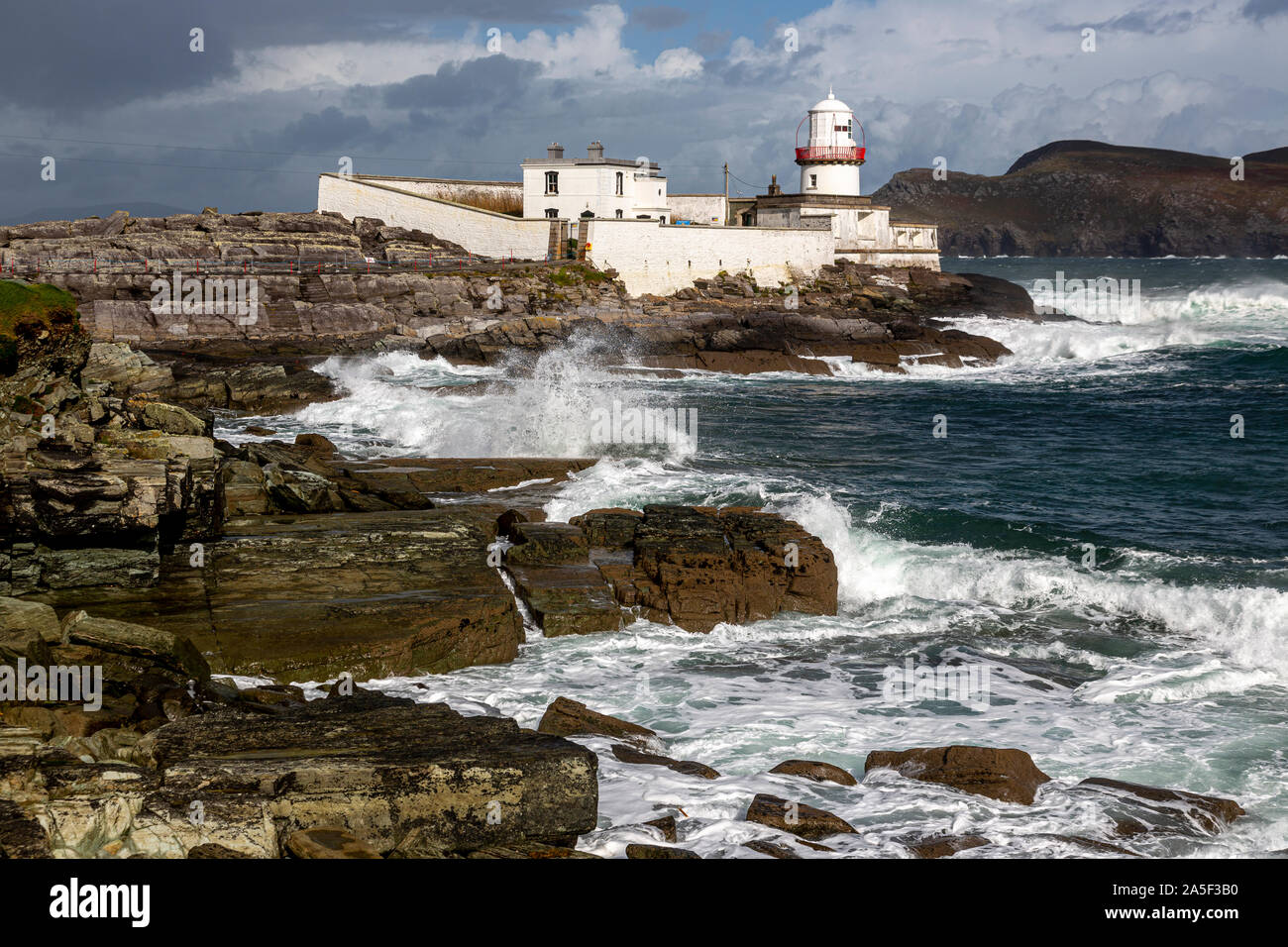 Valentia Island Lighthouse, nella contea di Kerry, Irlanda Foto Stock