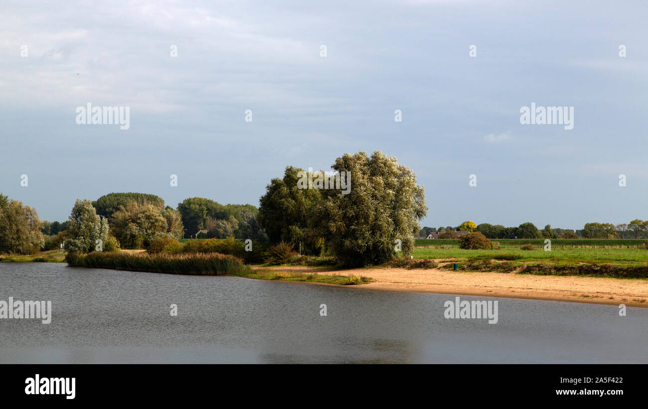 Paesaggio olandese del fiume Mosa vicino Nederhemert, Paesi Bassi Foto Stock
