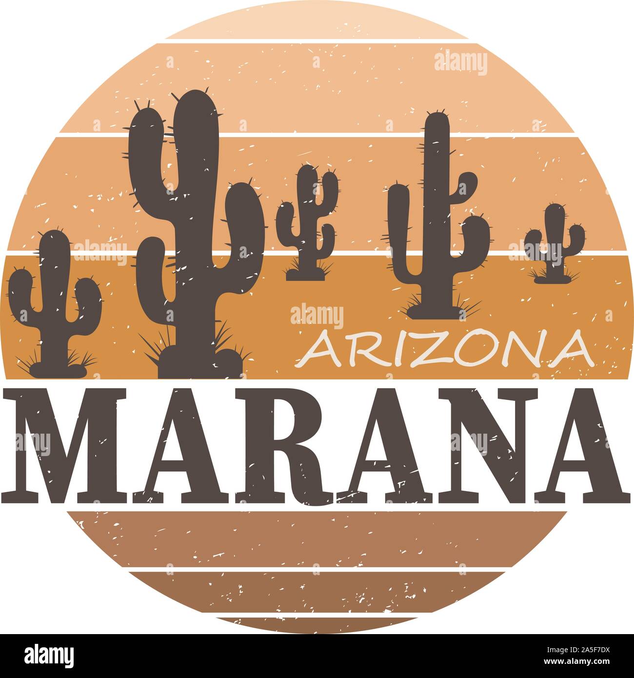 Paesaggio di Arizona State MARANA citta'. T-shirt e abbigliamento design vettoriali, stampa tipografica, poster, emblema Illustrazione Vettoriale