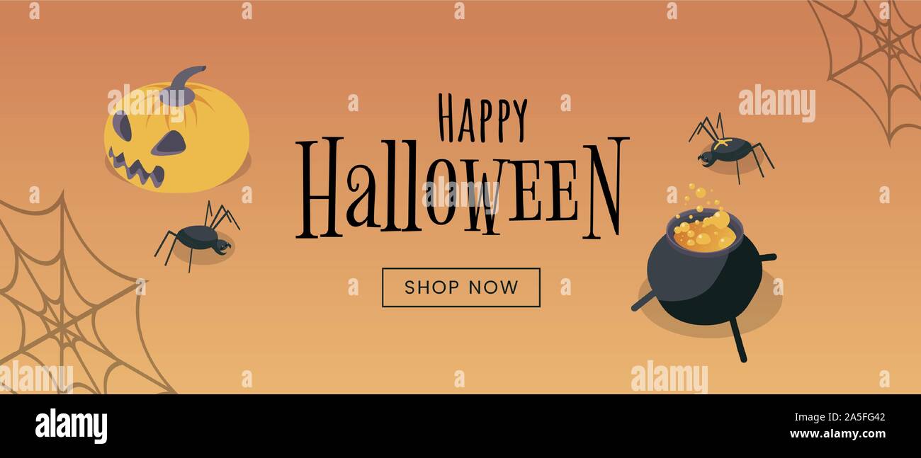 Halloween Vendita banner web template vettoriale. Stagionale tradizionale evento di shopping di un poster promozionale, il negozio online landing page layout. Vacanza all'ingrosso di pubblicità su internet con illustrazione piatta Illustrazione Vettoriale
