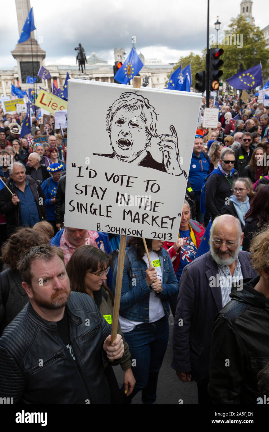 Londra, Inghilterra ,19 ottobre 2019; voto popolare marzo chiedendo un secondo referendum su Brexit. Foto Stock