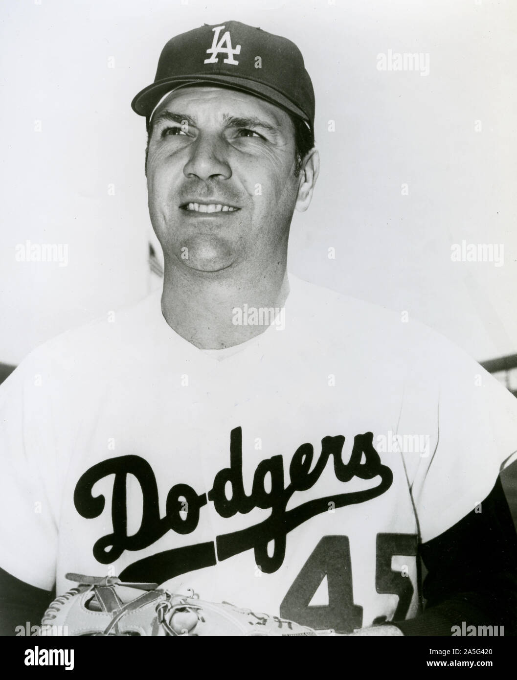 Vintage foto in bianco e nero del giocatore di baseball Ken Boyer con il Los Angeles Dodgers nel 1969. Foto Stock