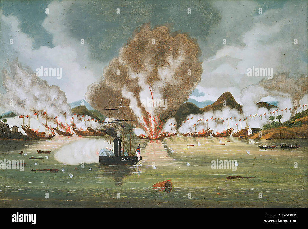 Distruzione di Chuiapoo pirata della flotta, 30 settembre 1849. Foto Stock