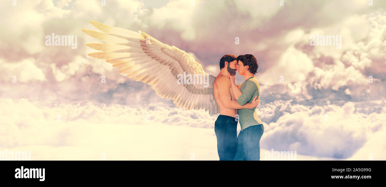Amore dal cielo,Gay fantasy concettuale romantico,3d illustrazione * * figure 3d Foto Stock