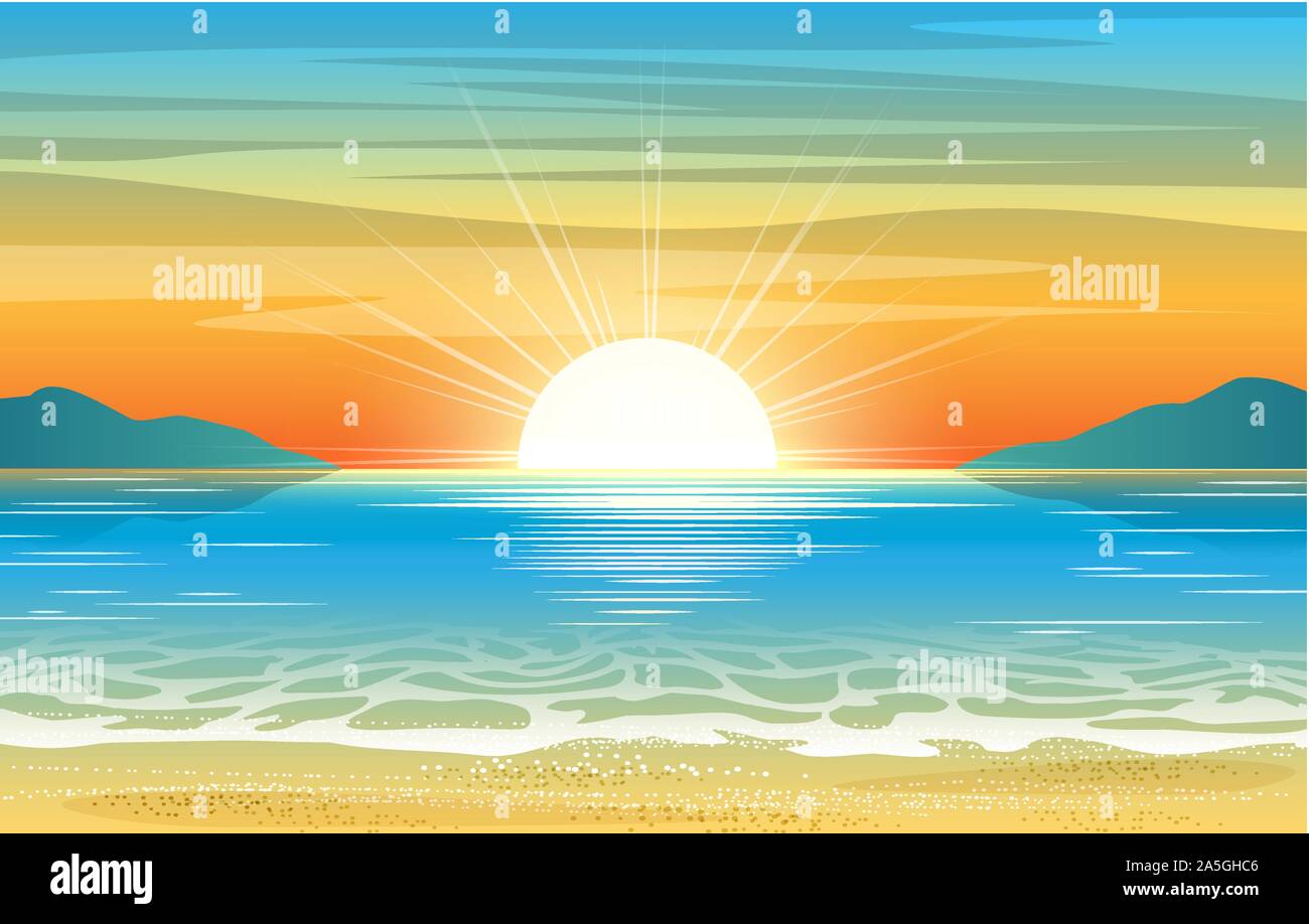 Seascape tramonto sullo sfondo Illustrazione Vettoriale