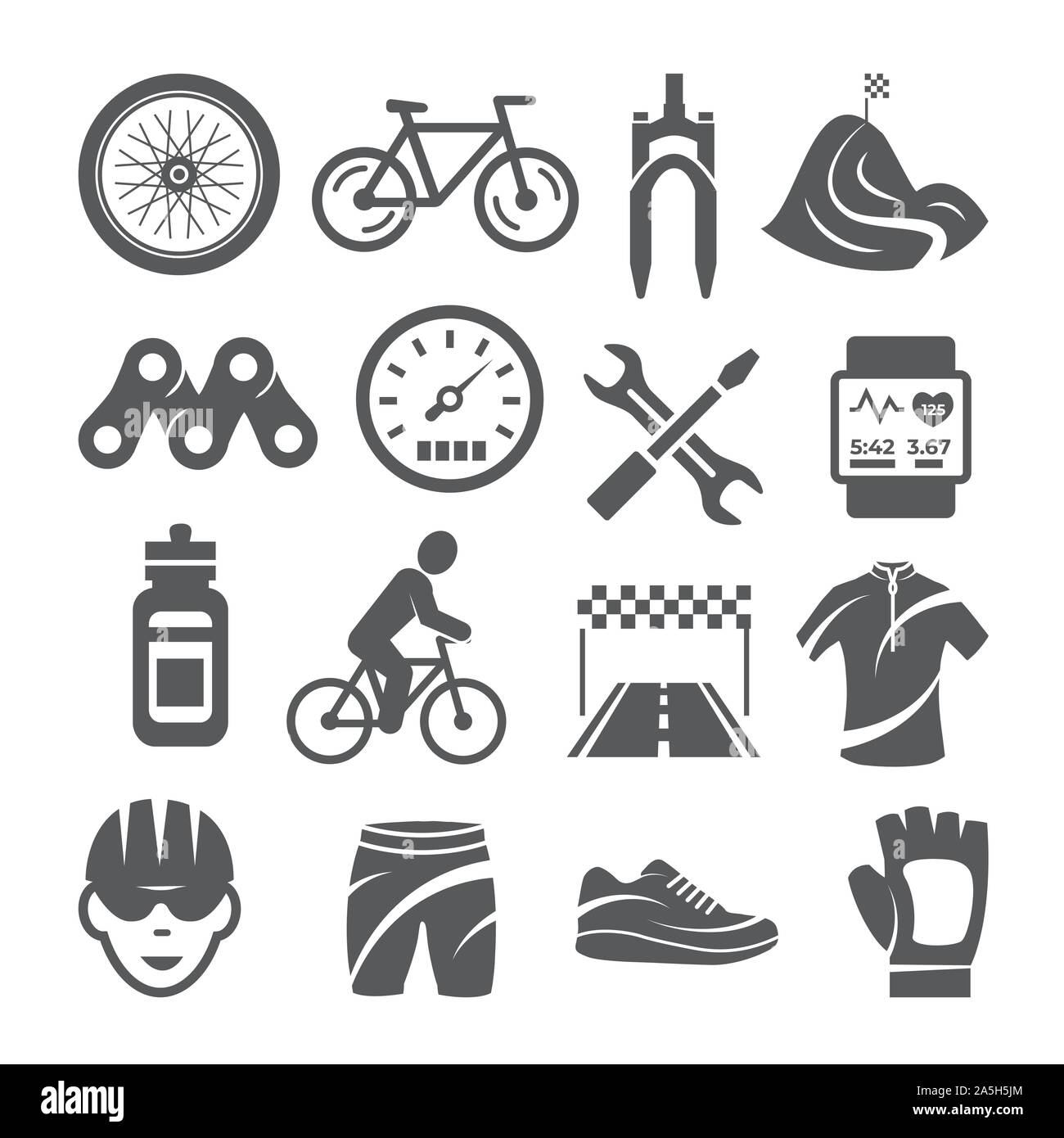 Bike set di icone su sfondo bianco Illustrazione Vettoriale