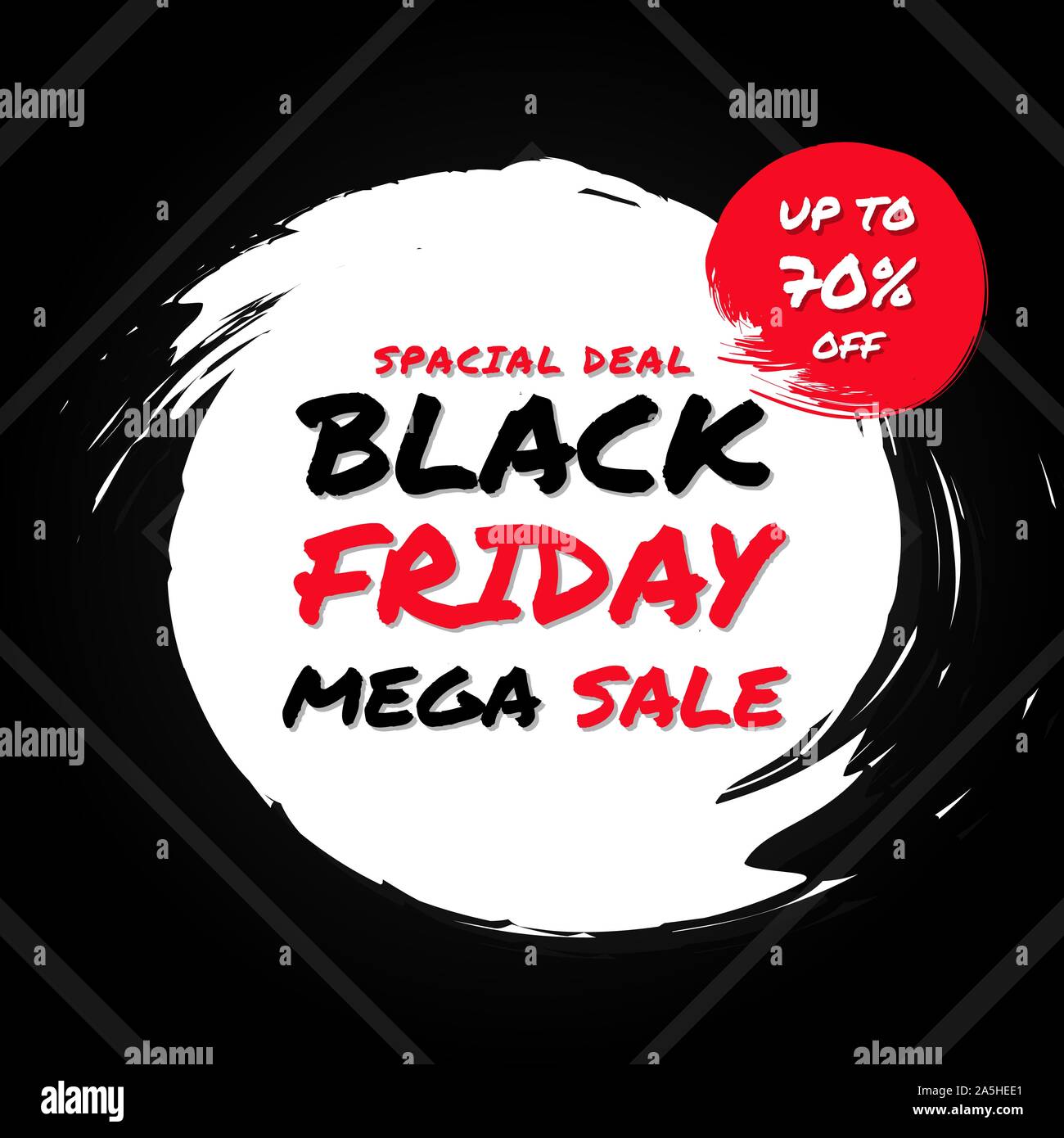 Venerdì nero mega vendita moderno sfondo bianco e nero con uno stile Brush. illustrazione vettoriale Illustrazione Vettoriale